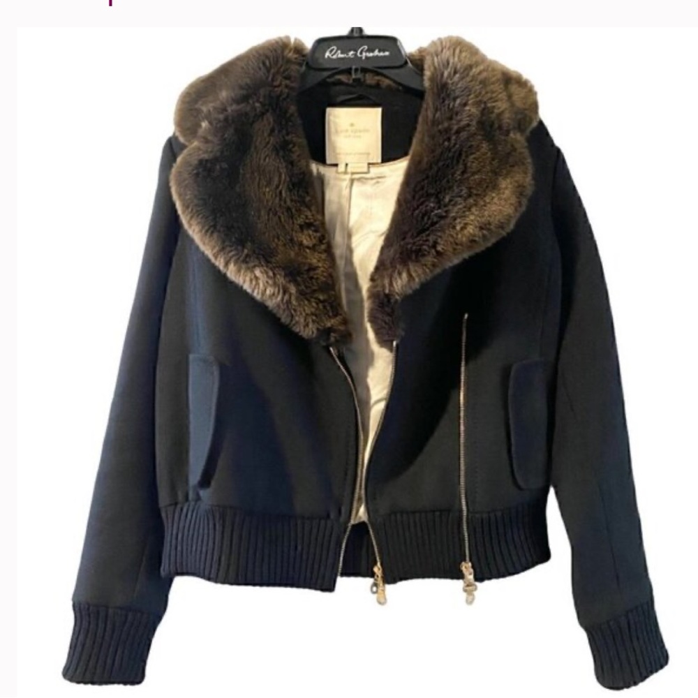 NWOT Kate Spade Trina Faux Fur Collar wool jacket